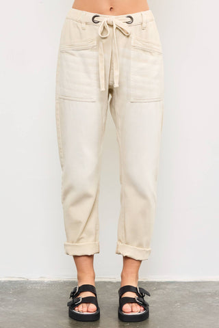 Front Tie Denim Pants, Ecru *final sale - The Red Thread Boutique