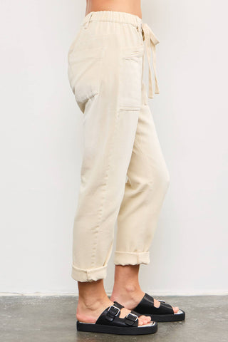 Front Tie Denim Pants, Ecru *final sale - The Red Thread Boutique