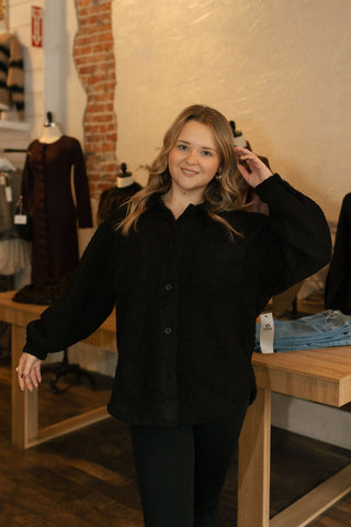 Frostline Sherpa Shacket, Black - The Red Thread Boutique