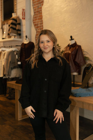 Frostline Sherpa Shacket, Black - The Red Thread Boutique