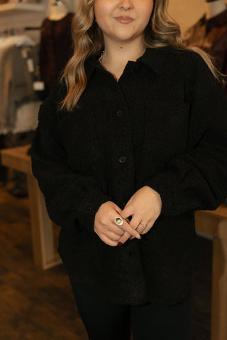 Frostline Sherpa Shacket, Black - The Red Thread Boutique