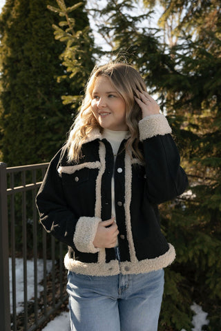 Fur Contrast Jacket, Black Denim *final sale* - The Red Thread Boutique