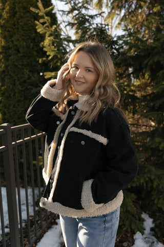 Fur Contrast Jacket, Black Denim *final sale* - The Red Thread Boutique