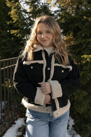 Fur Contrast Jacket, Black Denim *final sale* - The Red Thread Boutique
