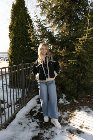 Fur Contrast Jacket, Black Denim *final sale* - The Red Thread Boutique