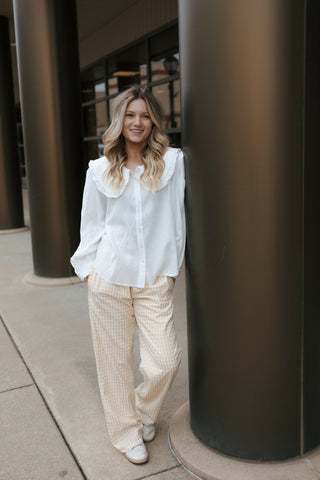 Gingham Relaxed Pants, Oatmeal *final sale* - The Red Thread Boutique