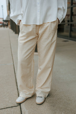 Gingham Relaxed Pants, Oatmeal *final sale* - The Red Thread Boutique