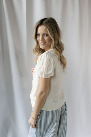 Goldie Button Top, White - The Red Thread Boutique