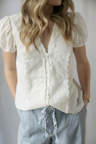 Goldie Button Top, White - The Red Thread Boutique