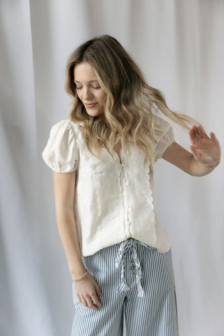 Goldie Button Top, White - The Red Thread Boutique