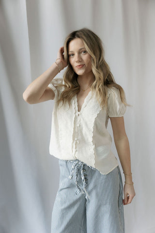 Goldie Button Top, White - The Red Thread Boutique