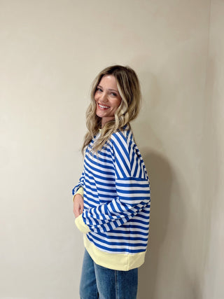 Harlow Stripe Pullover, Blue/Yellow - The Red Thread Boutique