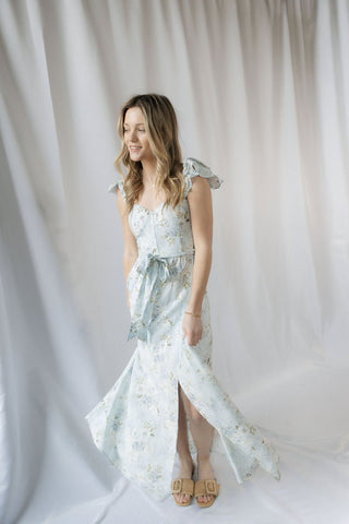 Hattie Floral Corset Dress, Blue - The Red Thread Boutique