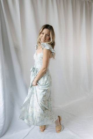 Hattie Floral Corset Dress, Blue - The Red Thread Boutique