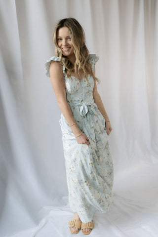 Hattie Floral Corset Dress, Blue - The Red Thread Boutique