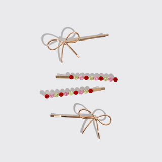 Holiday Gemstone and Bow Bobby Pins 4pc Set - The Red Thread Boutique