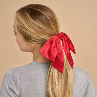 Holiday Satin & Rhinestone Bow Scrunchie - The Red Thread Boutique