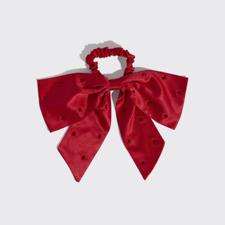 Holiday Satin & Rhinestone Bow Scrunchie - The Red Thread Boutique