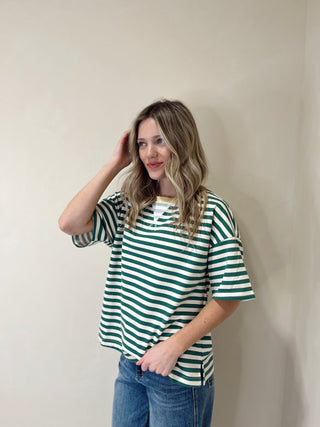 Jamie Stripe Top, Green/Ivory/Yellow - The Red Thread Boutique