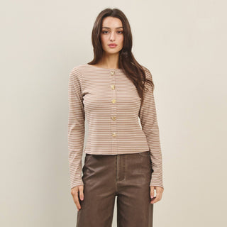Jewel Button Stripe Top, Black *final sale* - The Red Thread Boutique