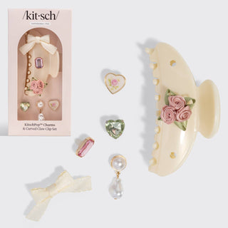 KitschPop™️Curved Claw Clip 7pc Set Vintage - Pearlized Cream - The Red Thread Boutique