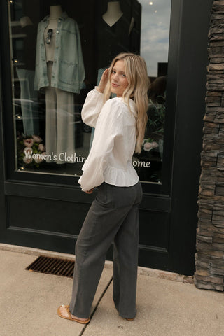 Lace Up Stretchy Pants, Charcoal *final sale* - The Red Thread Boutique