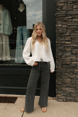 Lace Up Stretchy Pants, Charcoal *final sale* - The Red Thread Boutique