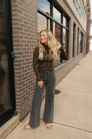 Lace Up Stretchy Pants, Charcoal *final sale* - The Red Thread Boutique