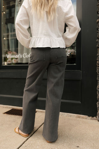 Lace Up Stretchy Pants, Charcoal *final sale* - The Red Thread Boutique