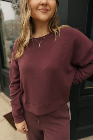 Laguna Drop Shoulder Sweatshirt, Dark Plum - The Red Thread Boutique