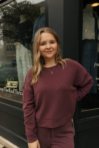 Laguna Drop Shoulder Sweatshirt, Dark Plum - The Red Thread Boutique