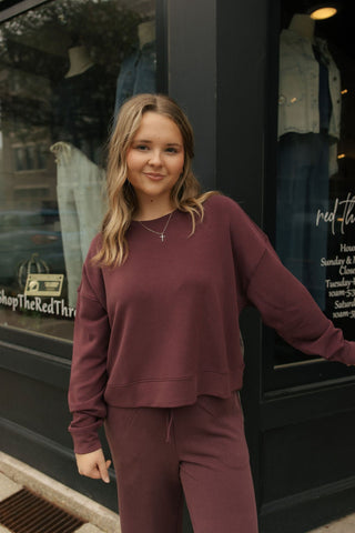 Laguna Drop Shoulder Sweatshirt, Dark Plum - The Red Thread Boutique