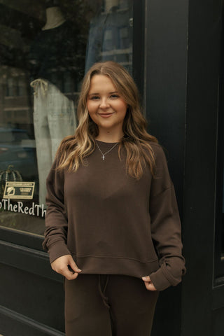 Laguna Drop Shoulder Sweatshirt, Espresso - The Red Thread Boutique