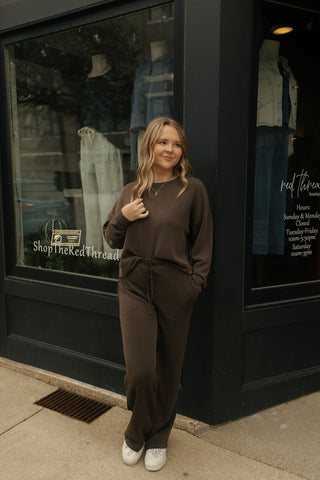 Laguna Drop Shoulder Sweatshirt, Espresso - The Red Thread Boutique