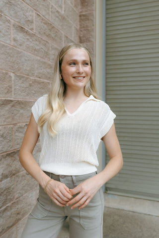 Lauden Polo Top, Sea Salt *final sale - The Red Thread Boutique