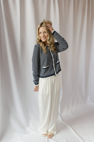Linden Stripe Cardigan, Navy - The Red Thread Boutique
