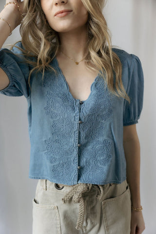 Lucy Scallop Denim Top - The Red Thread Boutique
