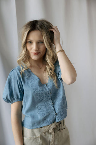 Lucy Scallop Denim Top - The Red Thread Boutique