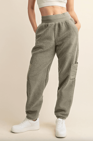 Micro Sherpa Pants, Sage *final sale - The Red Thread Boutique
