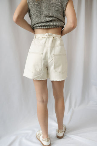 Millie Drawstring Shorts, Ecru - The Red Thread Boutique