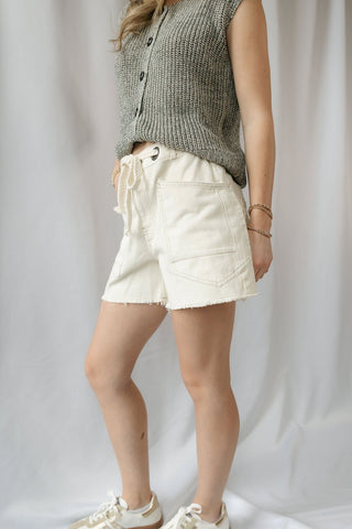 Millie Drawstring Shorts, Ecru - The Red Thread Boutique