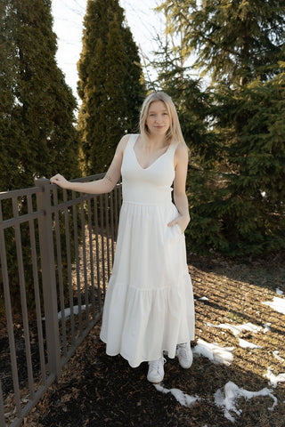 Mixed Media Dress, Off White - The Red Thread Boutique