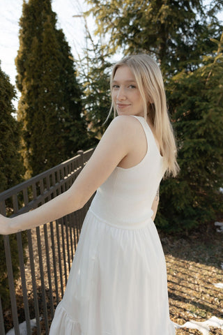 Mixed Media Dress, Off White - The Red Thread Boutique