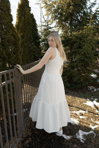 Mixed Media Dress, Off White - The Red Thread Boutique