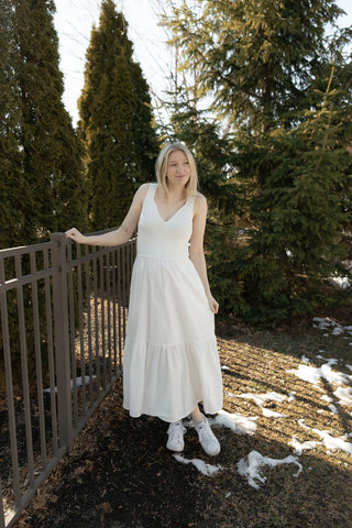 Mixed Media Dress, Off White - The Red Thread Boutique