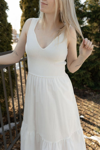Mixed Media Dress, Off White - The Red Thread Boutique
