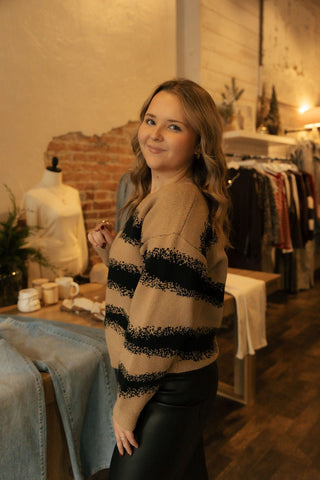 Mocha/Black Stripe Sweater *final sale* - The Red Thread Boutique