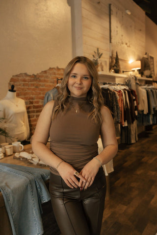 Mockneck Sleeveless Top, Mocha - The Red Thread Boutique
