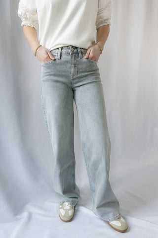 Montego Bay High Rise Wide Leg, Gray Jeans - The Red Thread Boutique