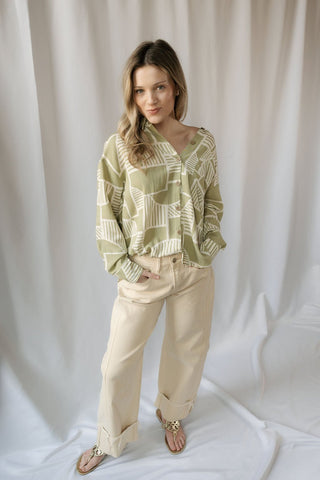 Opal Abstract Top, Olive - The Red Thread Boutique